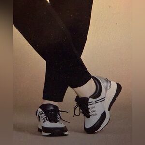 Anne Fontaine, platform, wedge sneakers, black, white and silver size 8